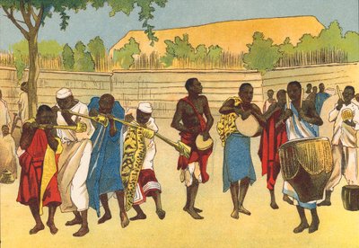 Národní dechový orchestr, Toro, Uganda (barevná litografie) od English School