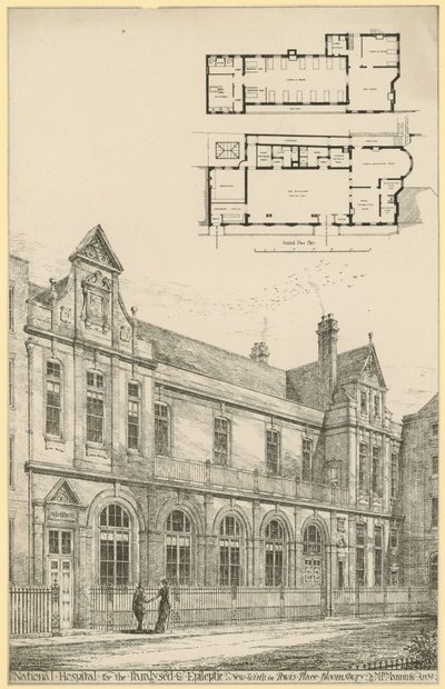 Národní nemocnice pro ochrnuté a epileptické: nové křídlo v Powis Place, Bloomsbury od English School