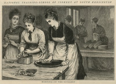 National Training School of Cookery at South Kensington: Ráno v umývárně od English School
