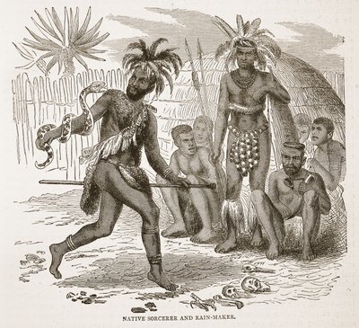 Native Sorcerer and Rain-maker, ilustrace z Obrazového vydání života a objevů Davida Livingstonea od J. Ewinga Richieho, pub. od A. Fullarton & Co., 1876 od English School