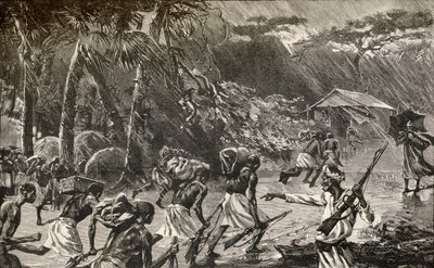 Domorodí nosiči v expedici sira Henryho Mortona Stanleyho Emin Paša v Africe v letech 1886 až 1889 od English School