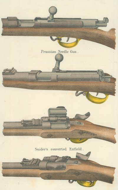Jehlové pistole (barevná litografie) od English School
