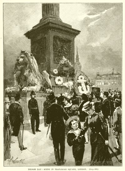 Nelson Day: Scéna na Trafalgar Square v Londýně od English School