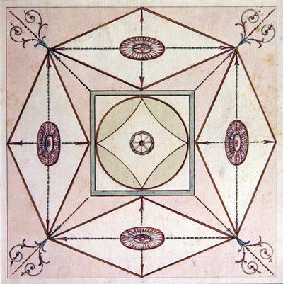 Neoklasický stropní design, Ugbrook Park, Devon, cca 1770 (akvarel na papíře) od English School