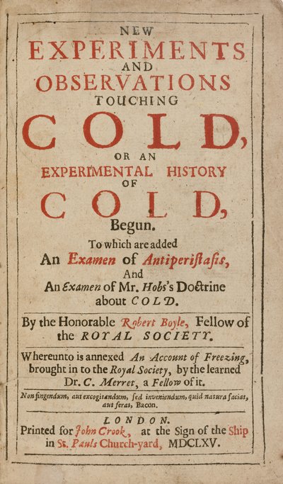Nové experimenty a pozorování dotýkající se chladu aneb Experimentální historie chladu od Roberta Boylea od English School