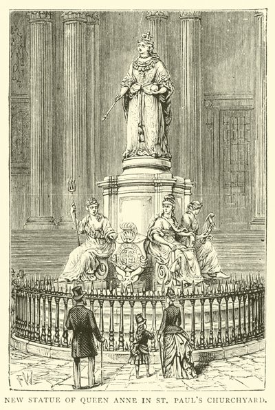 Nová socha královny Anny na hřbitově St Pauls od English School