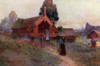 Nový Zéland: Pataka (barevná litografie) od English School