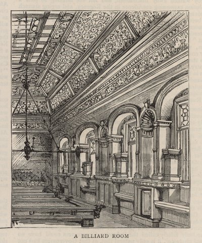 Nová budova Constitutional Club na Northumberland Avenue: Kulečník od English School