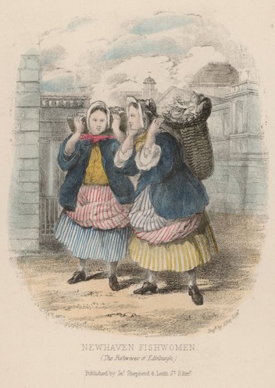 Newhaven fishwomen, Edinburgh (barevná rytina) od English School
