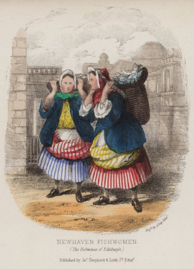 Newhaven fishwomen, Edinburgh (barevná rytina) od English School