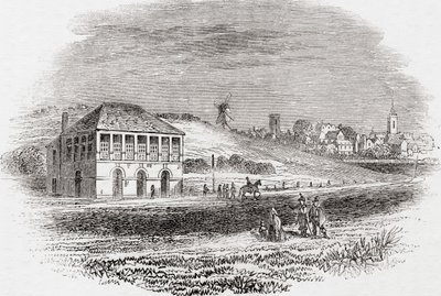 Dostihové závodiště Newmarket, Newmarket, Anglie v době Karla I., ze staré Anglie: , vyd. 1847 od English School