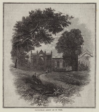 Newstead Abbey tak, jak bylo (rytina) od English School