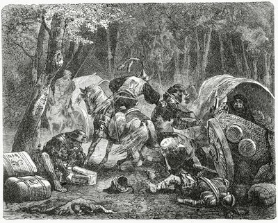 Šlechtici drancující cestující obchodníky, 1882 od English School