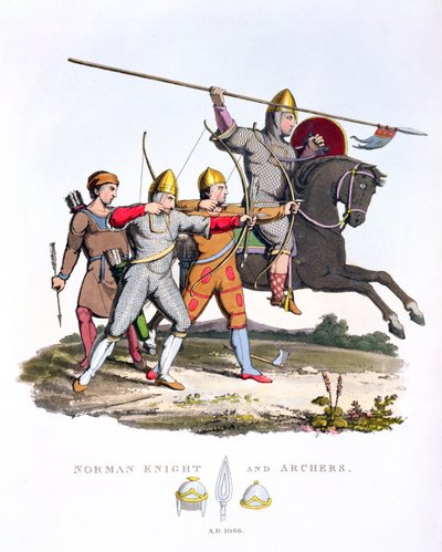 Norman Knight and Archers, 1066, z Ancient Armour, Samuel Rush Meyrick, 1824 od English School
