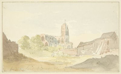 Severovýchodní pohled na St Mary Redcliffe z Harford Anderson Garden (tužka a akvarel na papíře) od English School