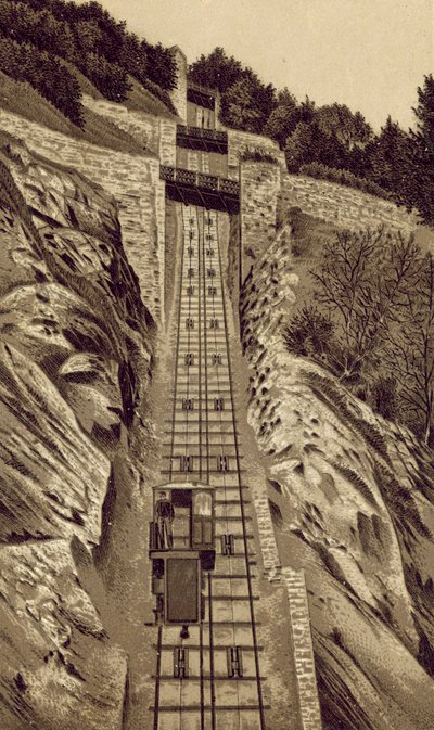 Severní Devon: Cliff Railway, Lynmouth - Lynton (litografie) od English School