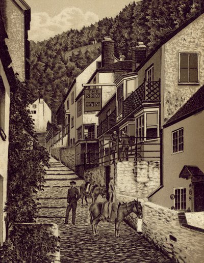 North Devon: Clovelly, Main Street (litografie) od English School