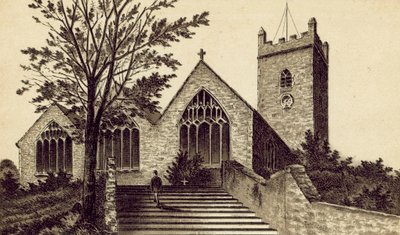 Severní Devon: Farní kostel Ilfracombe, Holy Trinity (litografie) od English School