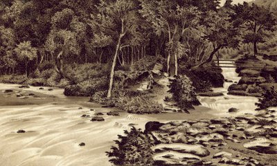 Severní Devon: "The Watersmeet", Lynmouth (litografie) od English School