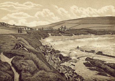 Severní Devon: Woolacombe Sands (litografie) od English School