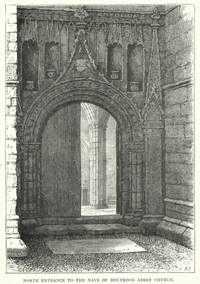 Severní vchod do kostela Nave of Holyrood Abbey Church (rytina) od English School