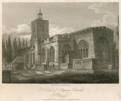 Severovýchodní pohled na Stepney Church, Londýn od English School