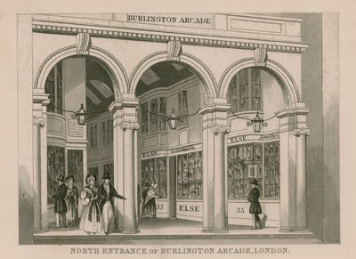Severní vchod do Burlington Arcade, Londýn od English School