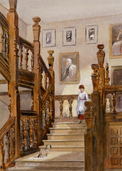 Severní schody, Audley End House, konec 19. století (akvarel na papíře) od English School