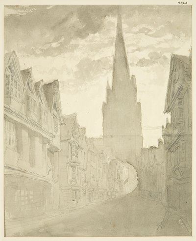Severní pohled na kostel St Mary Redcliffe z Redcliffe Street (tužka a akvarel na papíře) od English School