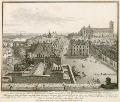 Severní pohled na Westminster ze střechy Banqueting House, Whitehall od English School