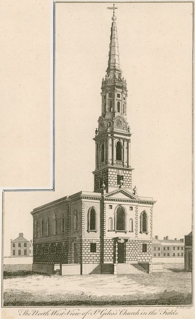 Severozápadní pohled na St Giles Church in the Fields, Londýn od English School