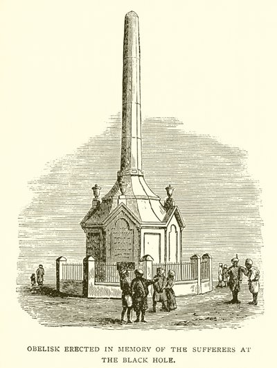 Obelisk vztyčený na památku trpících v Černé díře v Kalkatě od English School