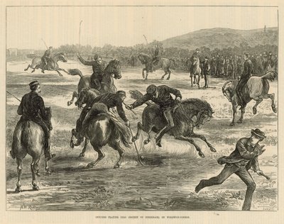 Důstojníci hrající pólo (hokej na koních) na Woolwich Common od English School