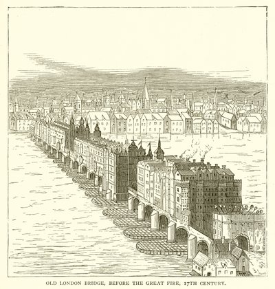 Old London Bridge, před velkým požárem, 17. století od English School
