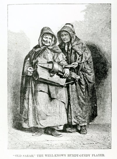 Stará Sarah, známá hráčka hurdy-Gurdy, kolem roku 1840 od English School