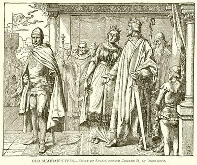 Staré suabské typy. Ernst ze Suabie před Konrádem II., v Ingelheimu od English School