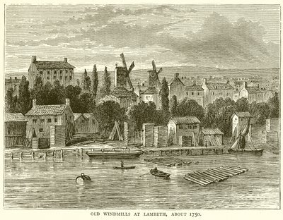 Staré větrné mlýny v Lambeth, asi 1750 od English School