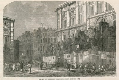 Staré a nové budovy v Threadneedle Street, Londýn od English School