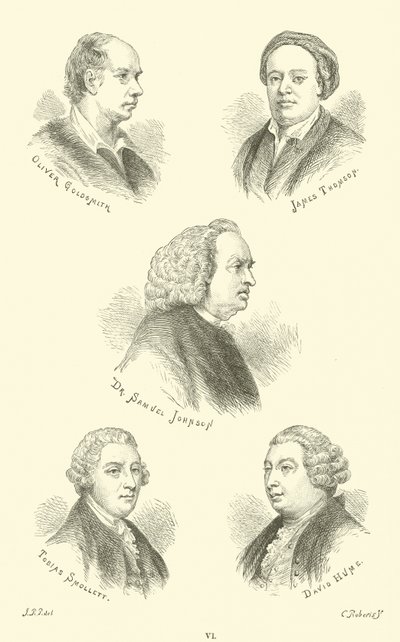 Oliver Goldsmith, James Thomson, Dr. Samuel Johnson, Tobias Smollett, David Hume od English School