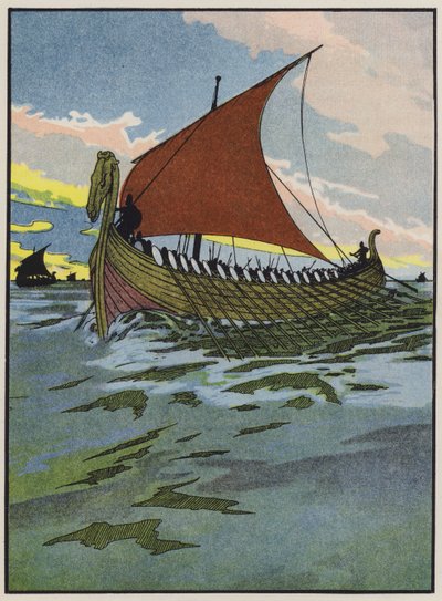 Jedna z bitevních lodí Alfréda Velikého (barevná litografie) od English School