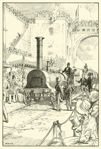 Otevření Liverpool & Manchester Railway (inkoust na papíře) od English School