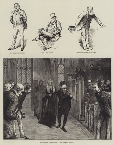 Otevření parlamentu, "Předseda přichází!" (rytina) od English School