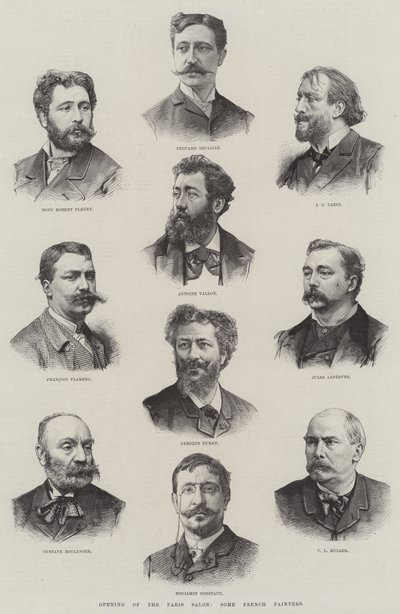 Otevření pařížského salonu, někteří francouzští malíři (rytina) od English School
