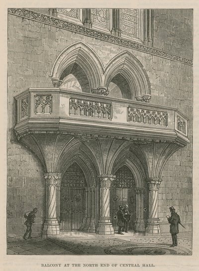 Otevření Královského soudního dvora: Balkon na severním konci Central Hall od English School
