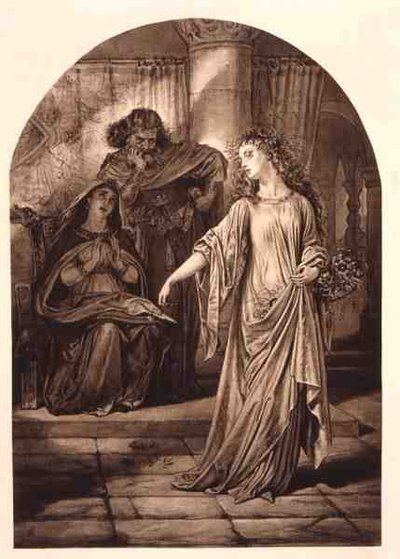 Ofélie v Hamletovi od Williama Shakespeara (1564-1616) (rytina) od English School