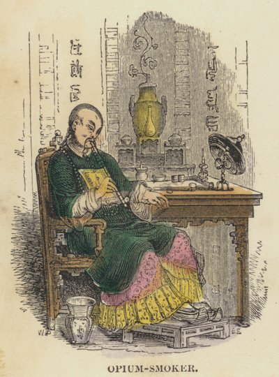 Opium-Smoker (barevná rytina) od English School