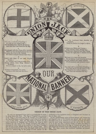 Původ vlajky Union Jack (rytina) od English School