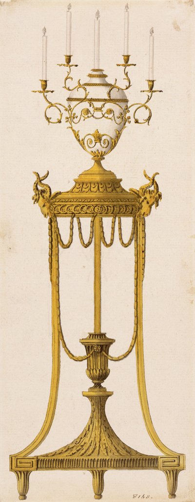Originální design pro stativ a vázu na svíčky, z "Works in Architecture", od Roberta a J. Adama, 1773 od English School