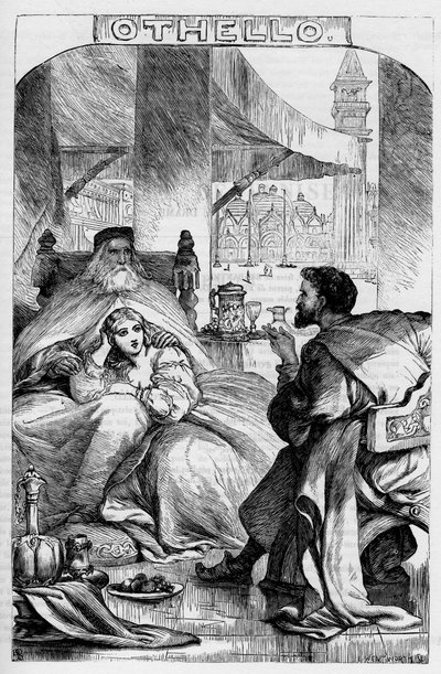 Othello, The Moor of Venice – Ilustrace v „“Dokončuje William Shakespeare““ 1866 – Ilustrace a obecná forma tohoto vydání jsou vypůjčeny z Cassellova ilustrovaného Shakespeara, vydaného v Londýně od English School