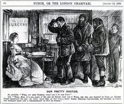 Our Pretty Doctor, publikované v Punch Magazine, 1870 od English School
